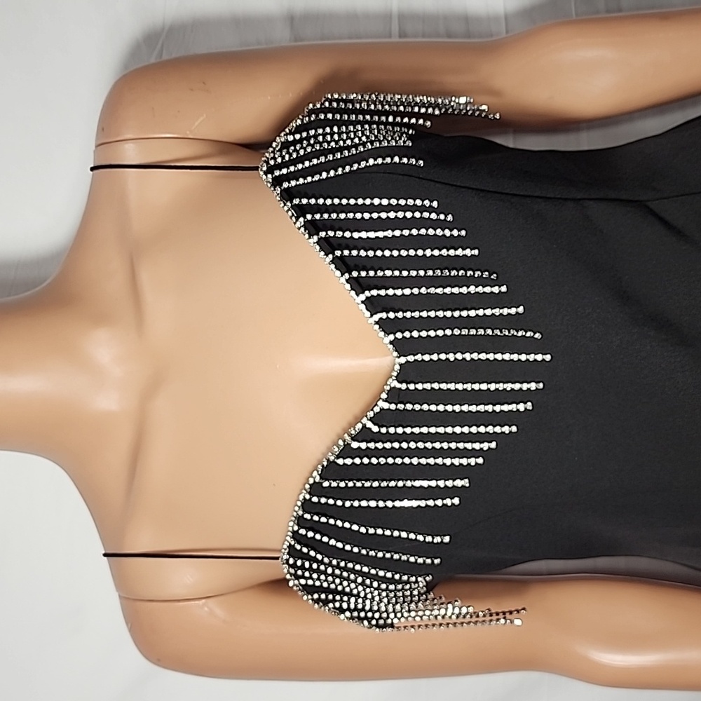 ZARA NEW BLACK MINI FRINGED DIAMANTÉ RHINESTONE DRESS SIZE M Medium - Picture 7 of 16